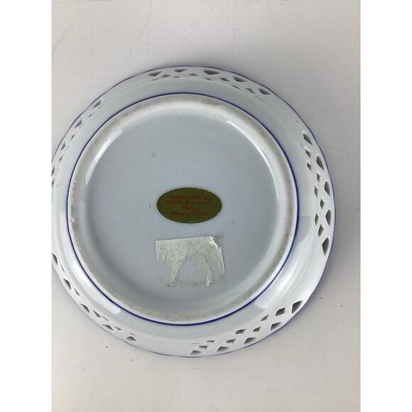Blue White Rose Dish Open Lattice Ceramic Candy Dish Porcelain 6.5” - Picture 4 of 5